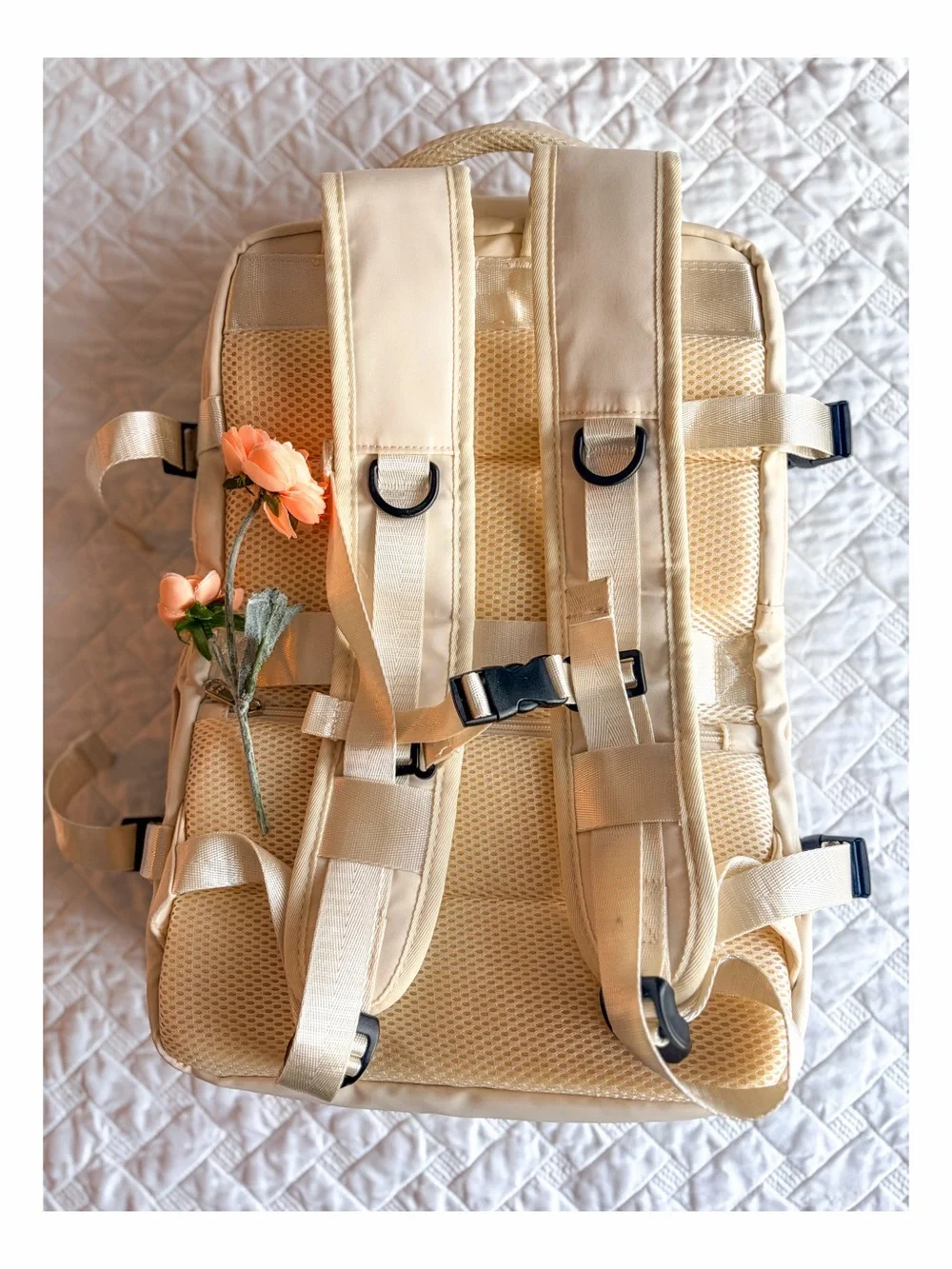 Cream Laptop Backpack USB Charging Port Travel Work School Carry On 17”
